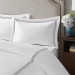 Nova Home Venice Pillow Sham Set - 100% Cotton, 600 Thread Count - 2 Pcs - White & Grey - Nova Home