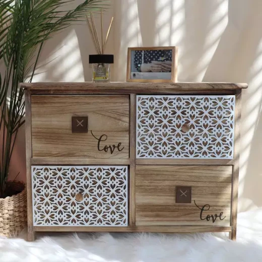 Weva "Luxen" Wood Storage Table With 4 Drawers - Beige