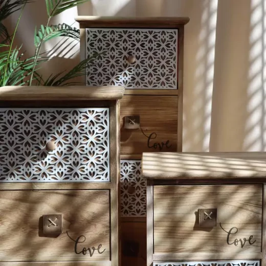ويفا "Luxen" طاولة تخزين خشبية مع أربعة أدراج - بيج - ويفا - Image 3