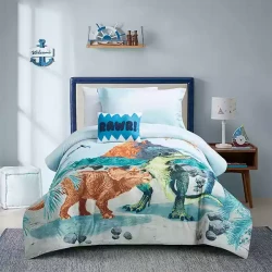 Nova Home &Tucker Dinosaur& Kid's Comforter Set - 7 Pcs - Queen - Blue