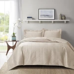 Nova Home Yildiz Satan Bed Spread Set - 3pcs - King & Super King - Gold - Nova Home