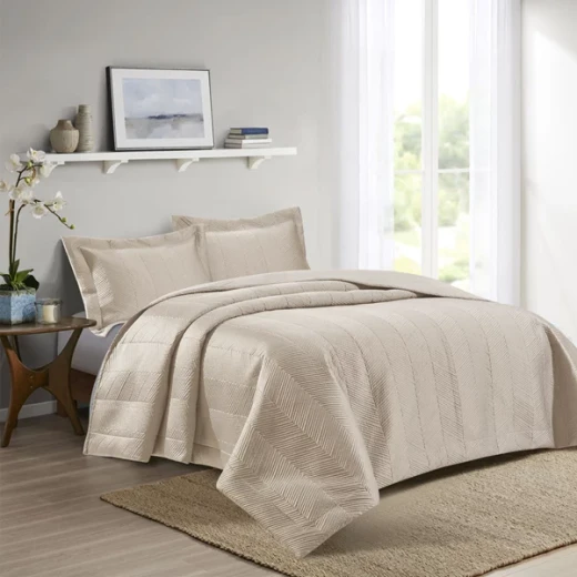 Nova Home Yildiz Satan Bed Spread Set - 3pcs - King & Super King - Gold - Nova Home - Image 2