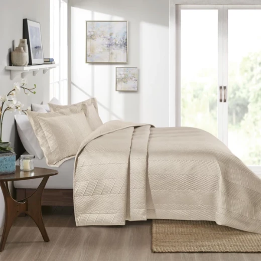 Nova Home Yildiz Satan Bed Spread Set - 3pcs - King & Super King - Gold - Nova Home - Image 3