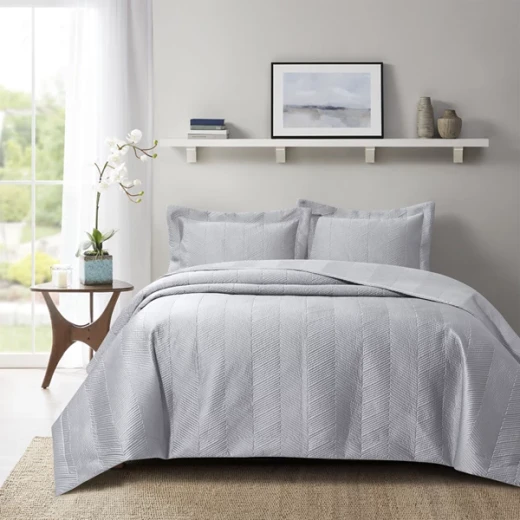 Nova Home Yildiz Satan Bed Spread Set - 3pcs - King & Super King - Silver