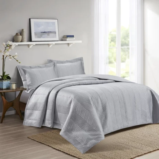 Nova Home Yildiz Satan Bed Spread Set - 3pcs - King & Super King - Silver - Nova Home - Image 2