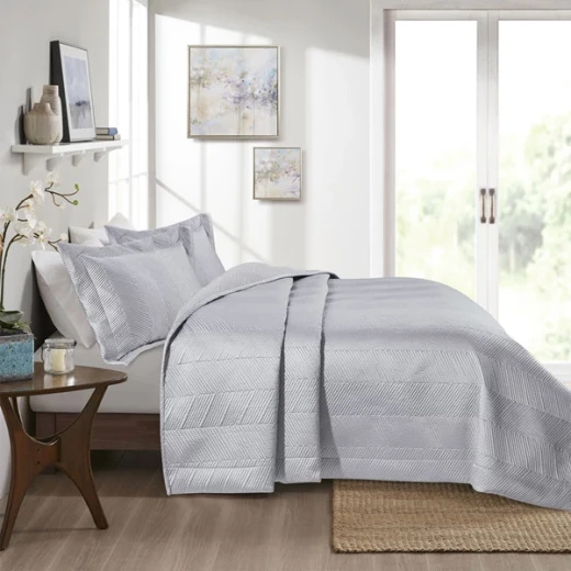 Nova Home Yildiz Satan Bed Spread Set - 3pcs - King & Super King - Silver - Nova Home - Image 3