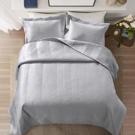 Nova Home Yildiz Satan Bed Spread Set - 3pcs - King & Super King - Silver - Nova Home - Image 6