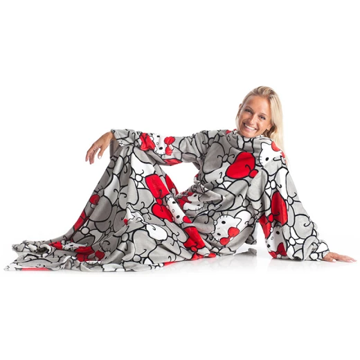 Kanguru Deluxe Hello Kitty Blanket With Sleeves - 140x180 Cm - Grey - KANGURU - Image 7