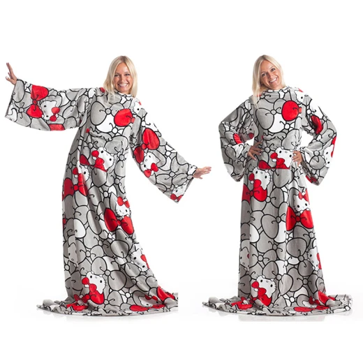 Kanguru Deluxe Hello Kitty Blanket With Sleeves - 140x180 Cm - Grey - KANGURU - Image 3