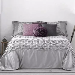 مينترول Nest طقم لحاف شتوي مخملي بخلفية فروة ملونة - 3 قطع - مجوز & مجوز كبير - رمادي (047 - 12)