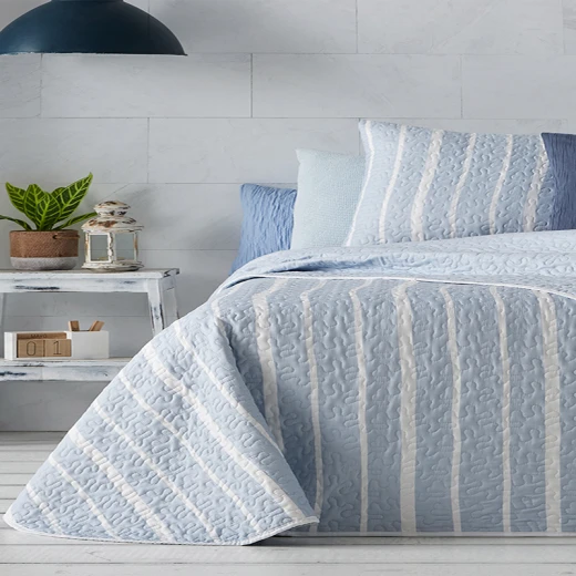 Manterol "Bouti Summer" Reversible Summer Bedspread Set  - King & Super King - 3 Pcs - Blue (126 08) - MANTEROL - Image 3