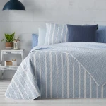 Manterol "Bouti Summer" Reversible Summer Bedspread Set  - King & Super King - 3 Pcs - Blue (126 08) - MANTEROL