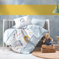 Nova Home "Bear" Baby Duvet Cover Set - 100% Cotton - 4 Pcs - Blue