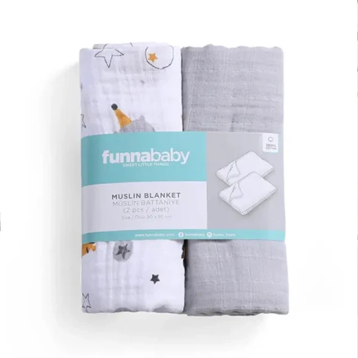 Funna Circus Blanket Set - 2 Pcs - 100% Cotton - Grey - Funna Baby - Image 3
