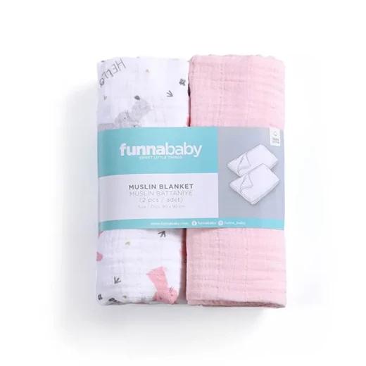 Funna Rabbit Blanket Set - 2 Pcs - 100% Cotton - Pink - Funna Baby - Image 2