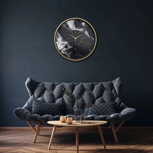 Nextime Marble DuoAluminium Large Wall Clock - 48 Cm - Black & Gold - Nextime - Image 2