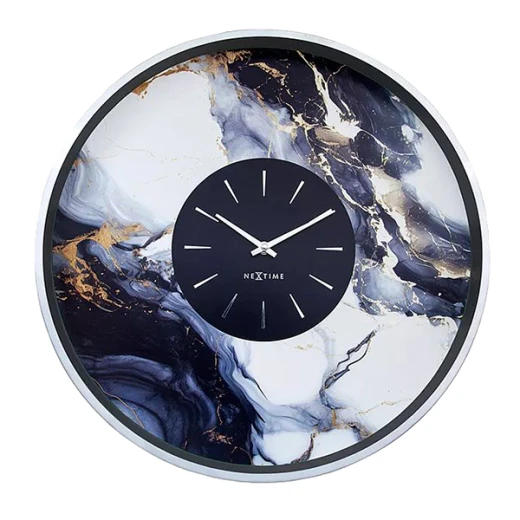 Nextime Marble DuoAluminium Large Wall Clock - 48 Cm - White & Silver Nextime Marble DuoAluminium Large Wall Clock - 48 Cm - White & Silver