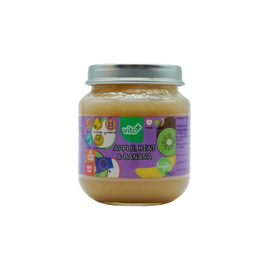 VITO+ – 120g Natural Fruit Puree with Apple, Kiwi & Banana, Suitable for Babies 6+ Months, No Added Sugar or Preservatives VITO+ – 120g Natural Fruit Puree with Apple, Kiwi & Banana, Suitable for Babies 6+ Months, No Added Sugar or Preservatives