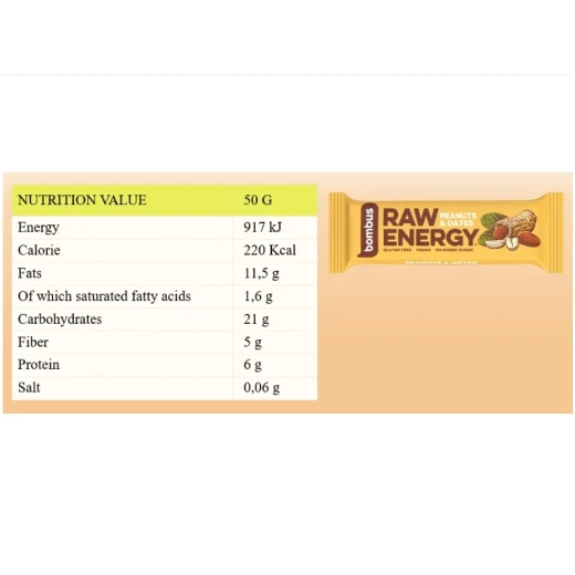 Bombus – Raw & Natural Vegan Energy Bar with Peanuts & Dates 50g - BOMBUS - Image 2