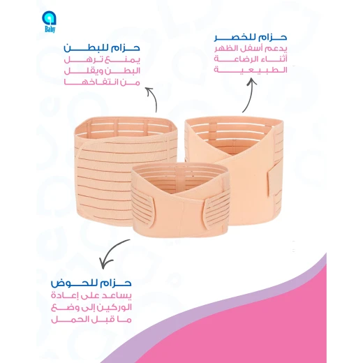 حزام ما بعد الولادة 3 في 1 – مشد بطن وخصر وحوض للنفاس – دعم واستعادة شكل الجسم بعد الحمل – قابل للتعديل ومريح – مقاسات متعددة- اي بيبي - إي بيبي - Image 3