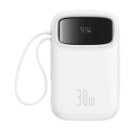 Baseus QPow 2 Digital Display Fast-Charging Power Bank with 2 Built-in Type-C Cable 10000mAh 30W Moon White - Baseus