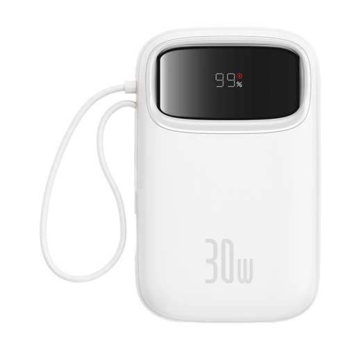 Baseus QPow 2 Digital Display Fast-Charging Power Bank with 2 Built-in Type-C Cable 10000mAh 30W Moon White - Baseus - Image 2