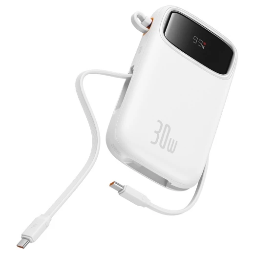 Baseus QPow 2 Digital Display Fast-Charging Power Bank with 2 Built-in Type-C Cable 10000mAh 30W Moon White - Baseus - Image 3