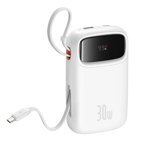 Baseus QPow 2 Digital Display Fast-Charging Power Bank with 2 Built-in Type-C Cable 10000mAh 30W Moon White - Baseus - Image 4
