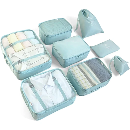 TravelKit Packing Cubes Set, Travel Luggage Organizer, Light Blue 8 Pcs TravelKit Packing Cubes Set, Travel Luggage Organizer, Light Blue 8 Pcs