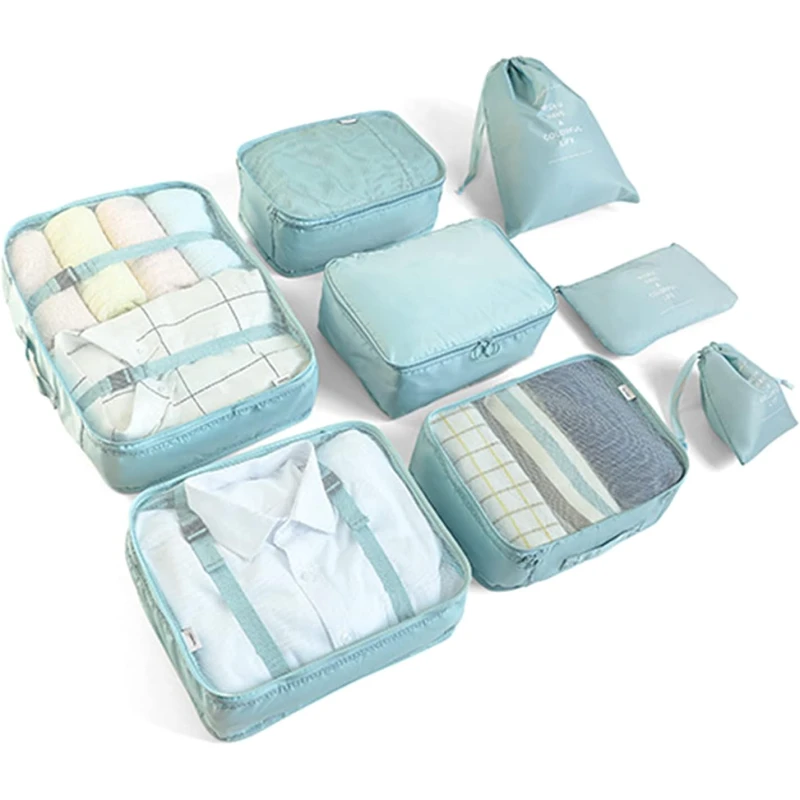 TravelKit Packing Cubes Set, Travel Luggage Organizer,  Light Blue  8 Pcs - Travel Kit