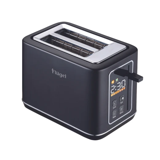 Flugel Two-Slice Bread Toaster – Model 6187 – 800W Power – 7 Toast Shades – Defrost & Reheat Functions – Elegant Black Design