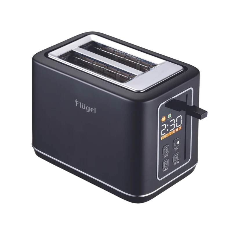 Flugel Two-Slice Bread Toaster – Model 6187 – 800W Power – 7 Toast Shades – Defrost & Reheat Functions – Elegant Black Design - Arshia