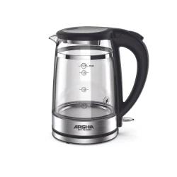 Arshia Glass Electric Kettle – 1.7L Capacity – 2200W Power – High Heat-Resistant Glass – Auto Shut-Off – 360° Rotating Base – Blue LED Light – Elegant Design