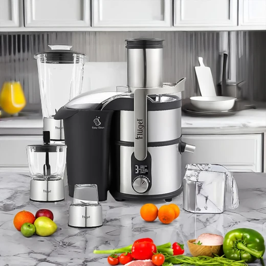عصّارة متعددة الاستخدامات فلوجل 4 في 1، موديل 6177، قوة 800 واط، من الستانلس ستيل، تشمل خلاط ومطحنة ومفرمة، لاستخلاص العصير بسهولة وبأداء قوي - ارشيا - Image 2