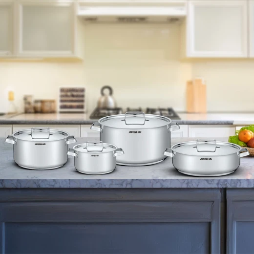 Arshia 8-Piece Stainless Steel Cookware Set – Durable Rust-Resistant Construction – Even Heat Distribution – Comfortable and Safe Handles – Suitable for Everyday Cooking – Reliable Performance for Home Kitchens - Arshia - Image 2