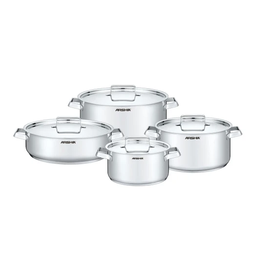 Arshia 8-Piece Stainless Steel Cookware Set – Durable Rust-Resistant Construction – Even Heat Distribution – Comfortable and Safe Handles – Suitable for Everyday Cooking – Reliable Performance for Home Kitchens