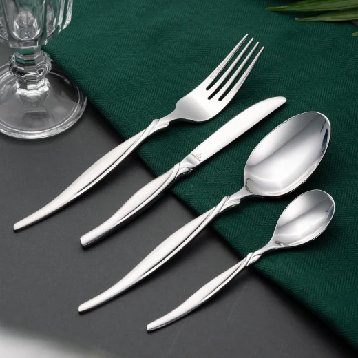 ارشيا طقم أدوات مائدة فاخر 26 قطعة من الستانلس ستيل الفضي المصقول – تصميم عصري ومتين، مقابض مريحة، خامات مقاومة للصدأ، مع حامل معدني ثابت للتنظيم والعرض، مناسب للاستخدام اليومي والمناسبات - ارشيا - Image 3