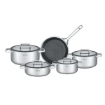 arshia 9-piece stainless steel 18/10 cookware set with metal lids – high-durability design, even heat distribution, fixed handles, reliable performance for everyday versatile cooking - Arshia