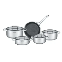 arshia 9-piece stainless steel 18/10 cookware set with metal lids – high-durability design, even heat distribution, fixed handles, reliable performance for everyday versatile cooking