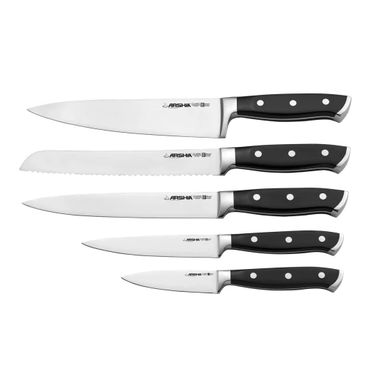 arshia 6-piece stainless steel knife set with classic wooden block – razor-sharp blades, ergonomic handles, safe and elegant storage, perfect for precise daily food prep - Arshia - Image 2