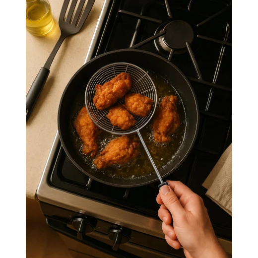Arshia Stainless Steel Skimmer Spoon with Fine Mesh Head, Long Handle, and Anti-Rust Design for Efficient Oil Draining and Safe Frying or Boiling - Arshia - Image 2