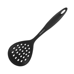 Arshia Silicone Utensil – Skimmer (Black) + Heat‑Resistant Silicone Head + Drainage Slots + Comfortable Non‑Slip Handle + Ideal for Draining Foods While Frying  Boiling Without Scratching Cookware