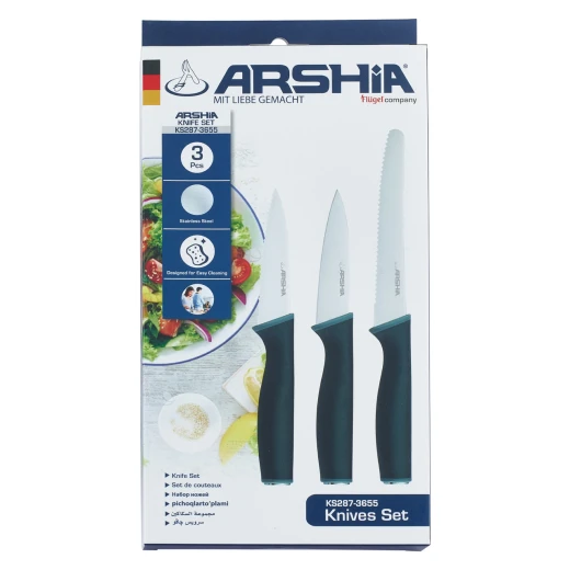 Arshia 3-Piece Stainless Steel Kitchen Knife Set with Ultra-Sharp Rust-Resistant Blades, Ergonomic Non-Slip Handles, and Modern Design for Professional Food Preparation at Home - Arshia - Image 2