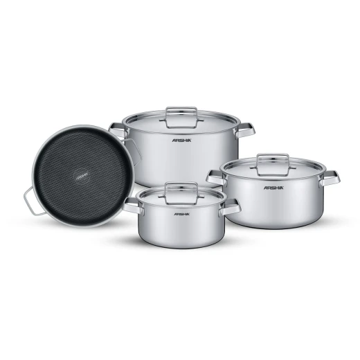 Arshia 8-Piece Tri-Ply Stainless Steel Cookware Set – Professional Three-Layer Construction with Aluminum Core for Even Heat Distribution Arshia 8-Piece Tri-Ply Stainless Steel Cookware Set – Professional Three-Layer Construction with Aluminum Core for Even Heat Distribution