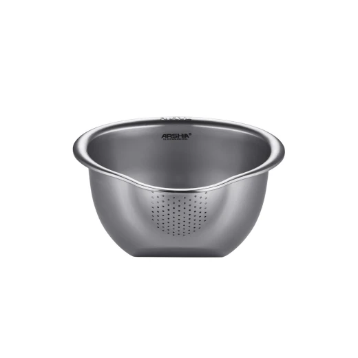 Arshia Deep Stainless Steel Strainer Bowl with Fine Drainage Holes, Polished Edges, and Stable Base for Efficient Rinsing and Straining of Rice, Pasta, Vegetables, and More - Arshia - Image 2