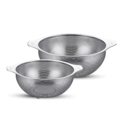 Arshia 2-Piece Stainless Steel Colander Set with Fine Drainage Holes, Sturdy Base, and Side Handles for Efficient Draining of Pasta, Vegetables, Fruits, and More