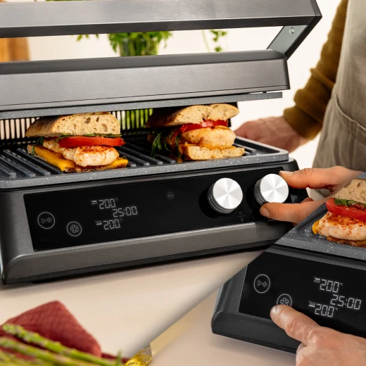Cecotec Rock’n Grill 2000W — Electric Contact Grill, RockStone Non-Stick Coating, 180° Opening, Adjustable Floating Lid, Dual Drip Trays, Large Cooking Surface, Stainless Steel Handle - Cecotec - Image 4