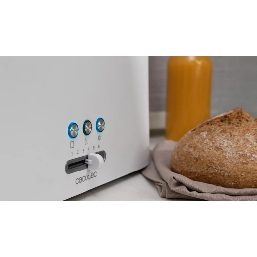 Cecotec Toast&Taste 9000 Double – Upright Toaster, 820–980W, White 2 Extra-Wide Slots | 6 Toasting Levels | Bun Warming Rack | Defrost & Reheat Functions - Cecotec - Image 8