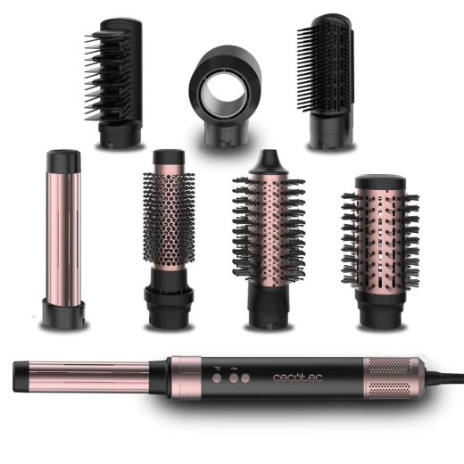 Cecotec 8-in-1 hair styling device has a power of 1400 watts, a brushless motor and Quanda technology, ceramic and ion coating, 8 attachments, 3 speeds and 3 temperature settings for professional styling. Cecotec 8-in-1 hair styling device has a power of 1400 watts, a brushless motor and Quanda technology, ceramic and ion coating, 8 attachments, 3 speeds and 3 temperature settings for professional styling.