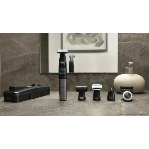 Cecotec PrecisionCare Extreme 5in1 multifunction shaver for face and body grooming, with stainless steel blades, waterproof IPX5 design, 60-minute lithium battery runtime, multiple heads, LED indicator, and storage stand - Cecotec - Image 2